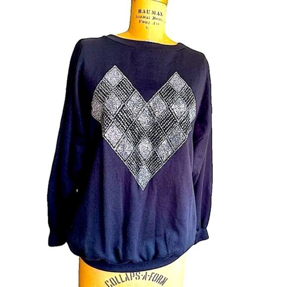 Vintage Sparkly Silver Glitter Heart design sweatshirt - Picture 2 of 7